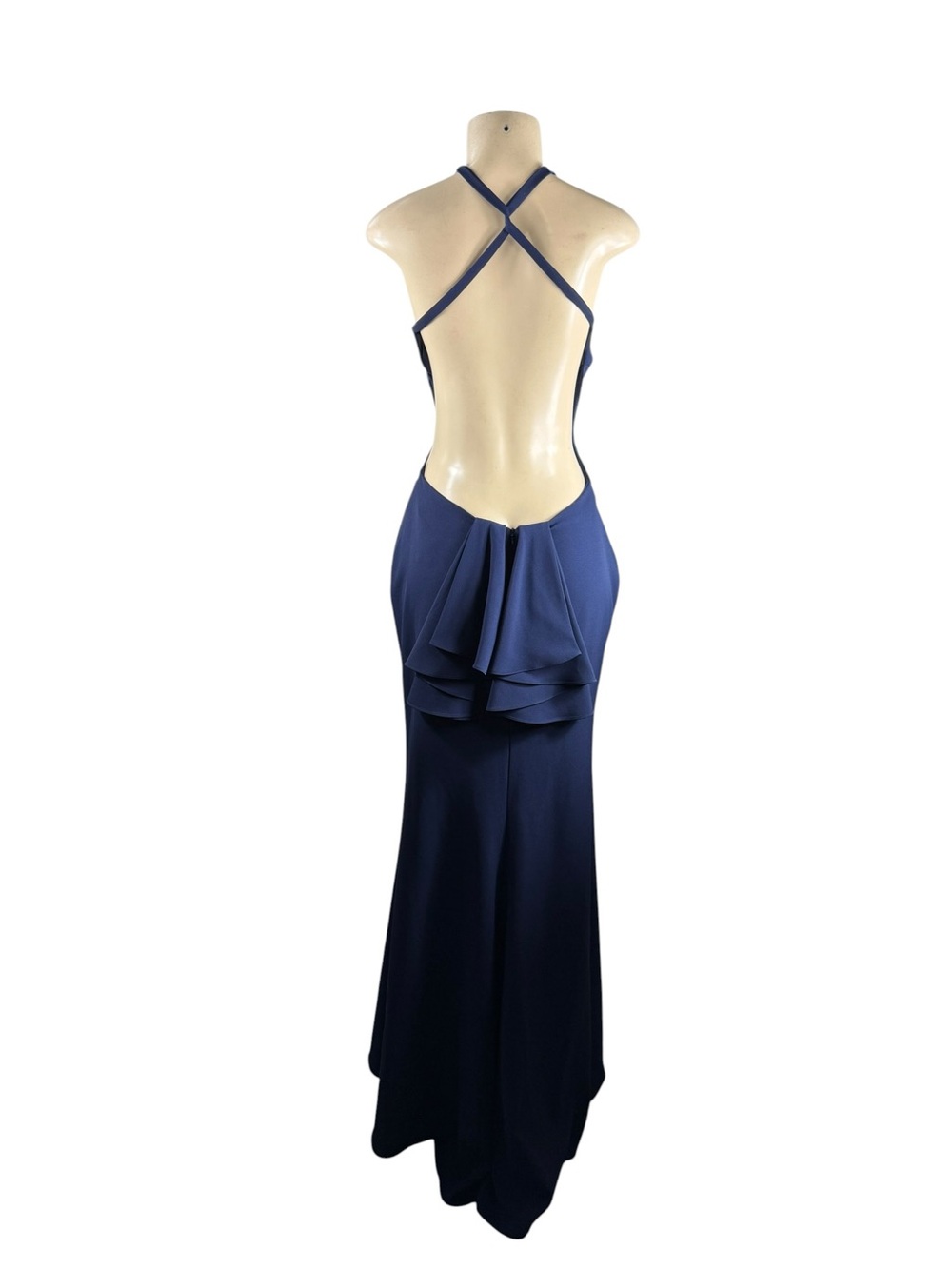 JOVANI Navy Halter Neck Maxi Dress Size 8 - Picture 3 of 7